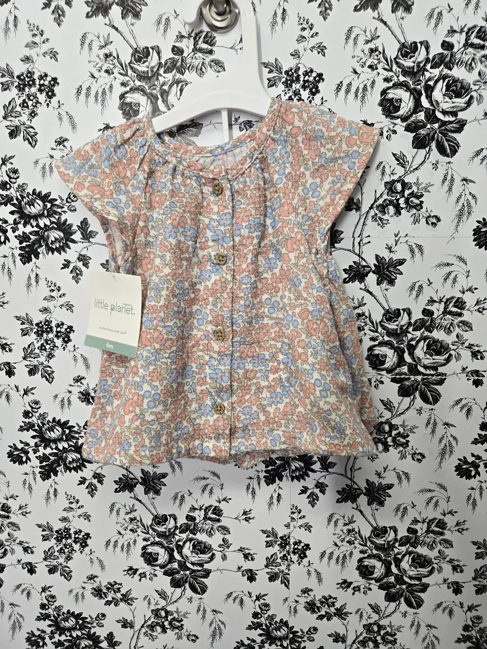 Little Planet By Carter's Peach & Blue Floral Button-Front 6mo Baby Set